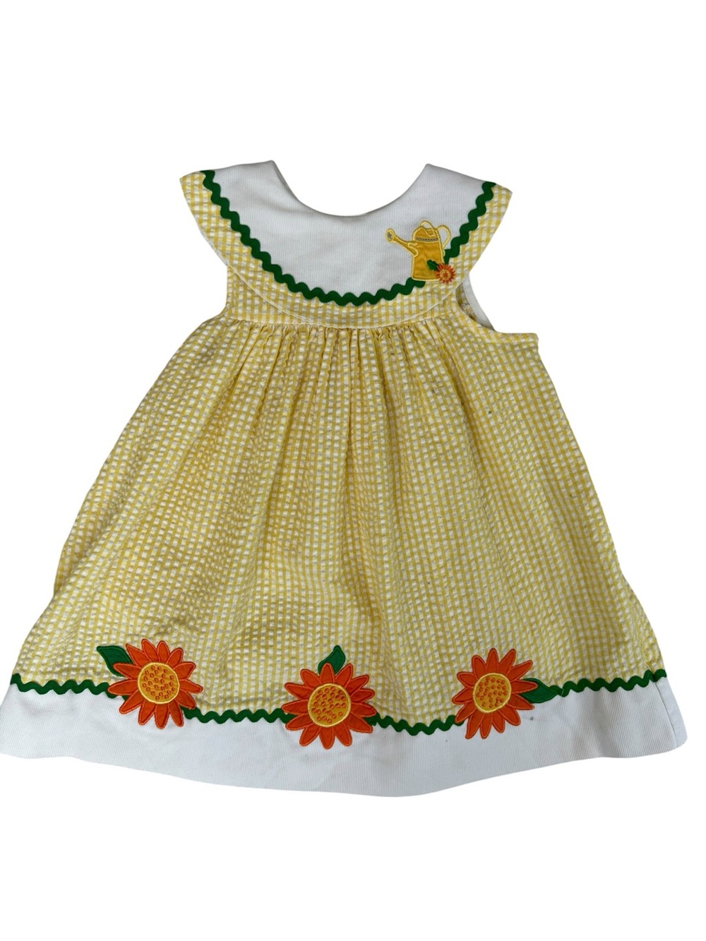 Vintage Little Goodies Girls 3T Yellow Gingham Sunflower Dress